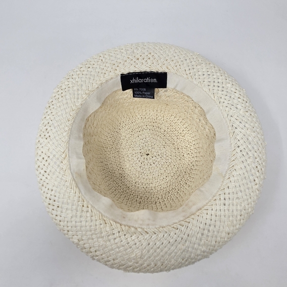 VINTAGE XHILARATION CREAM 100% PAPER OPEN WEAVE SUN HAT ROLLED BRIM WOMEN OS - Picture 11 of 12